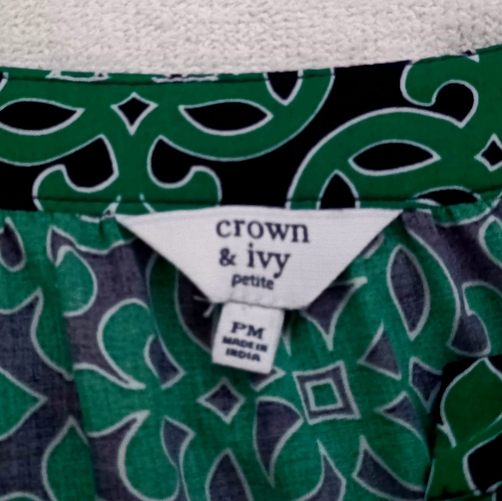 CROWN & IVY Green Floral Blouse, Mp. - Picture 6 of 10